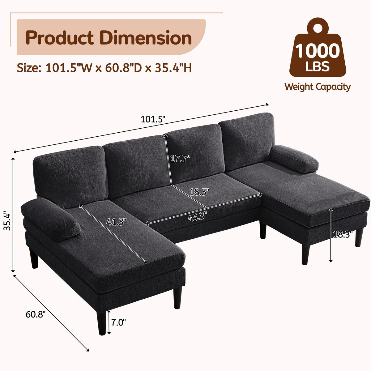 U-Shaped 4-Seater Sectional Sofa | Modern Chenille Couch