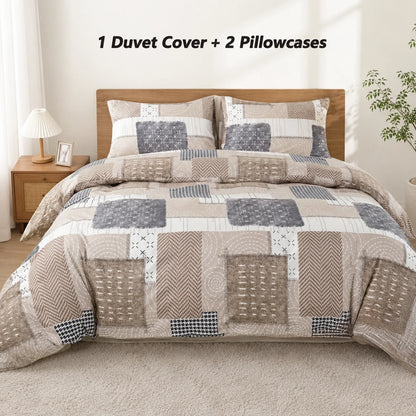 Boho Patchwork Duvet Cover Set | Soft Farmhouse Geometric Bedding