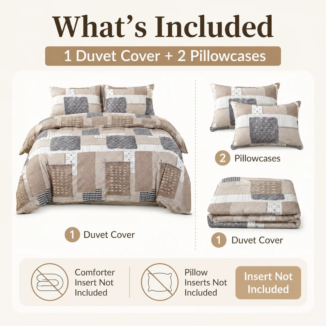 Boho Patchwork Duvet Cover Set | Soft Farmhouse Geometric Bedding