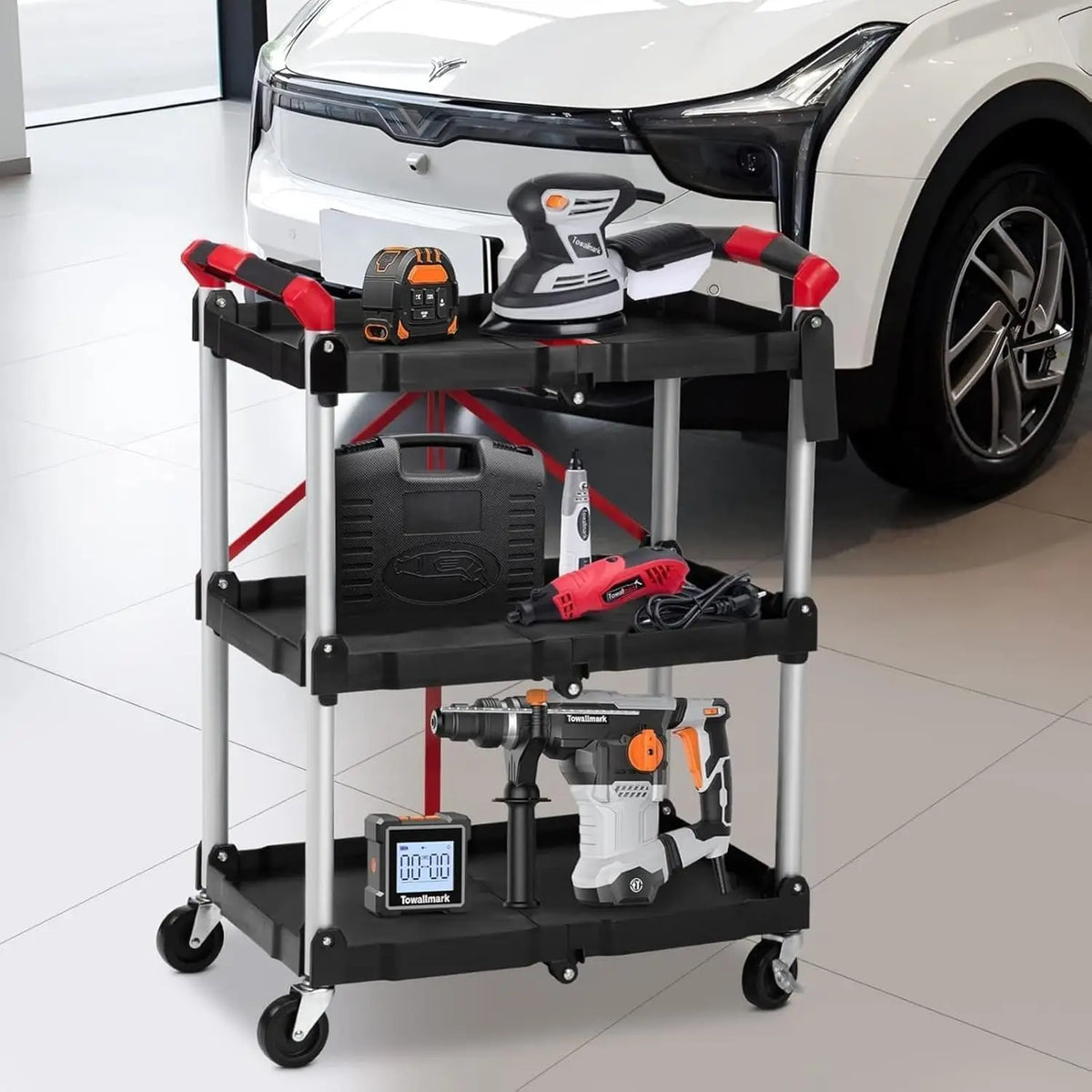 3-Tier Foldable Utility Cart | 167 lb Capacity Rolling Storage