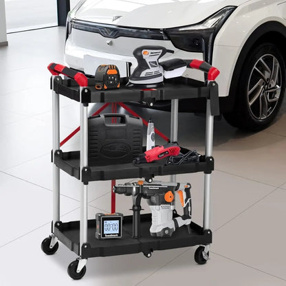 3-Tier Foldable Utility Cart | 167 lb Capacity Rolling Storage