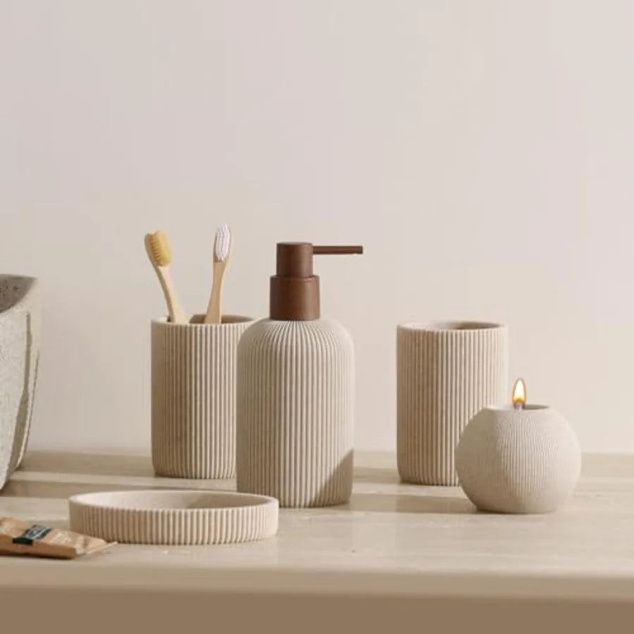 5 PCS Sandstone Look Bathroom Accessory Set