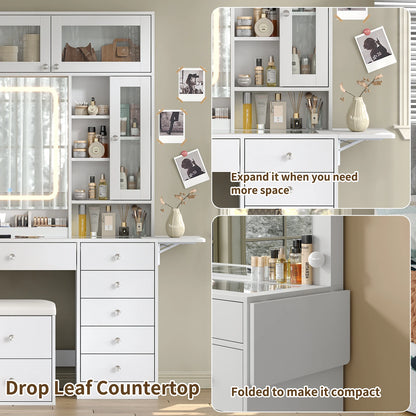 Lighted Vanity Desk with Mirror and Built-In Power Strip