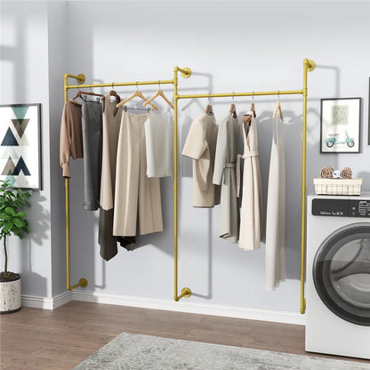 Industrial Pipe Wall-Mounted Clothing Rack