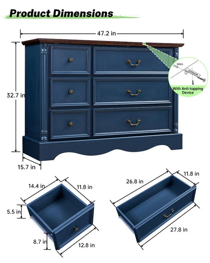Rustic Farmhouse 6-Drawer Dresser