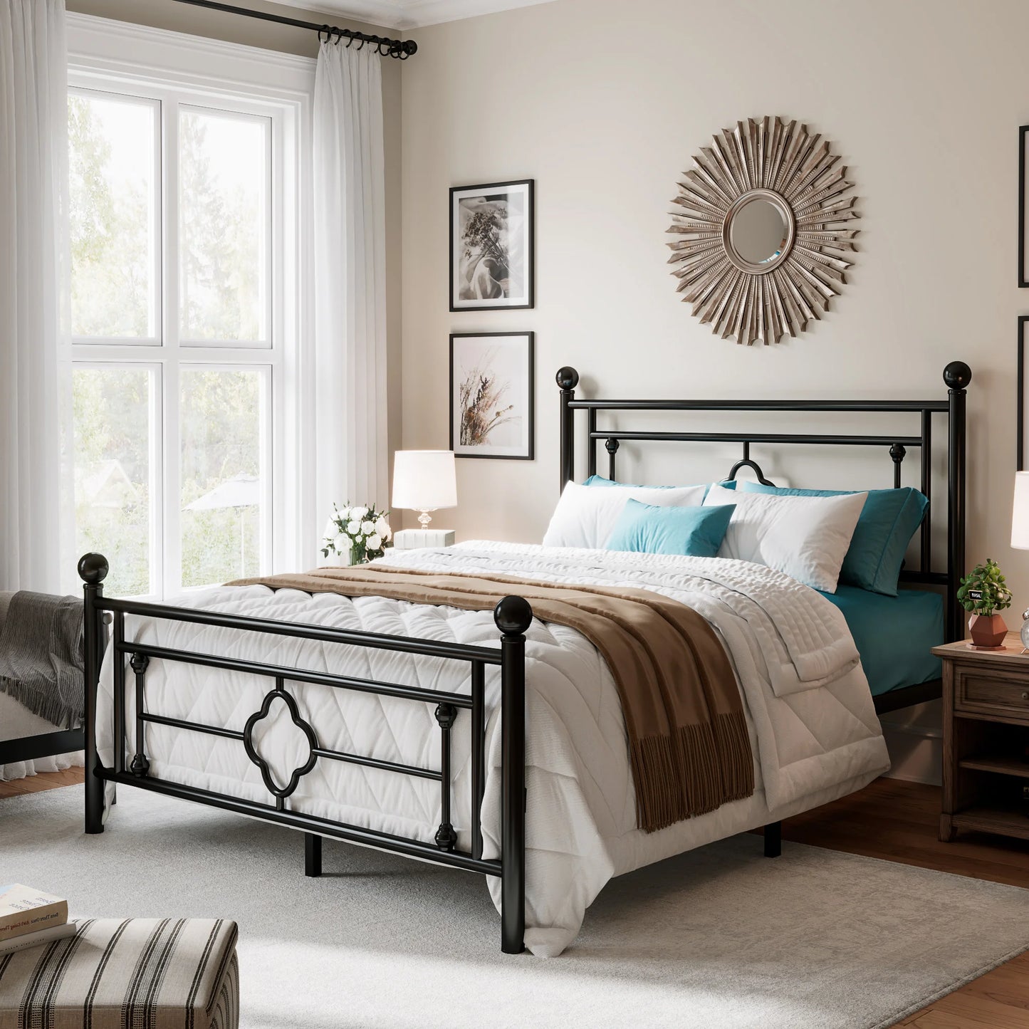 Vintage Victorian Style Wrought Iron Platform Bed