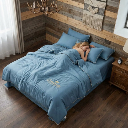 Oversized Ice Silk Summer Blanket | Cooling Lightweight Embroidered Quilt