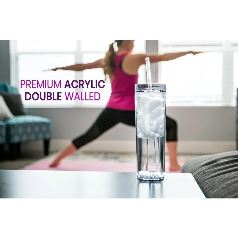 Reusable Double-Wall Clear Tumbler Set with Lids and Straws