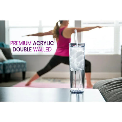 Reusable Double-Wall Clear Tumbler Set with Lids and Straws