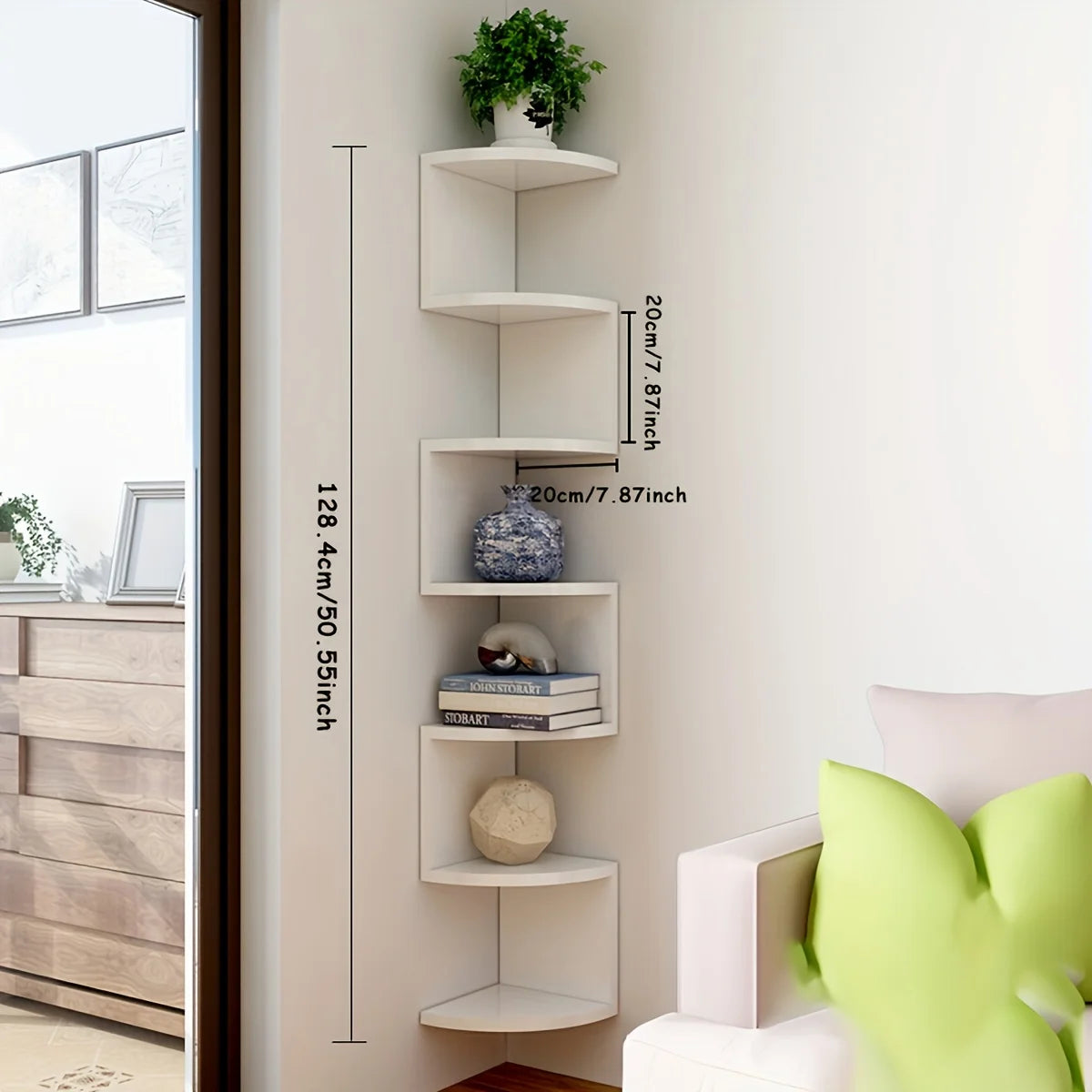 7-Tier Rustic Corner Wall Shelf | Floating Triangular Wall Storage Rack