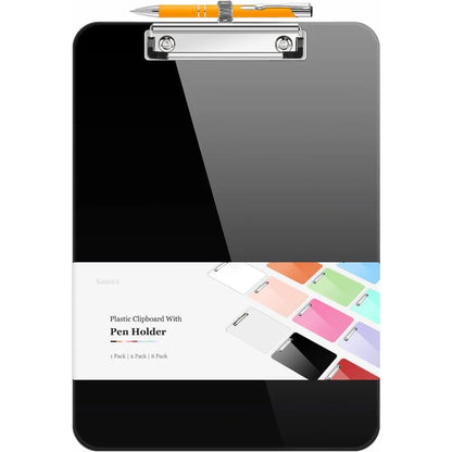 Low Profile Clipboard with Pen Holder | Durable Letter Size Plastic Clipboard