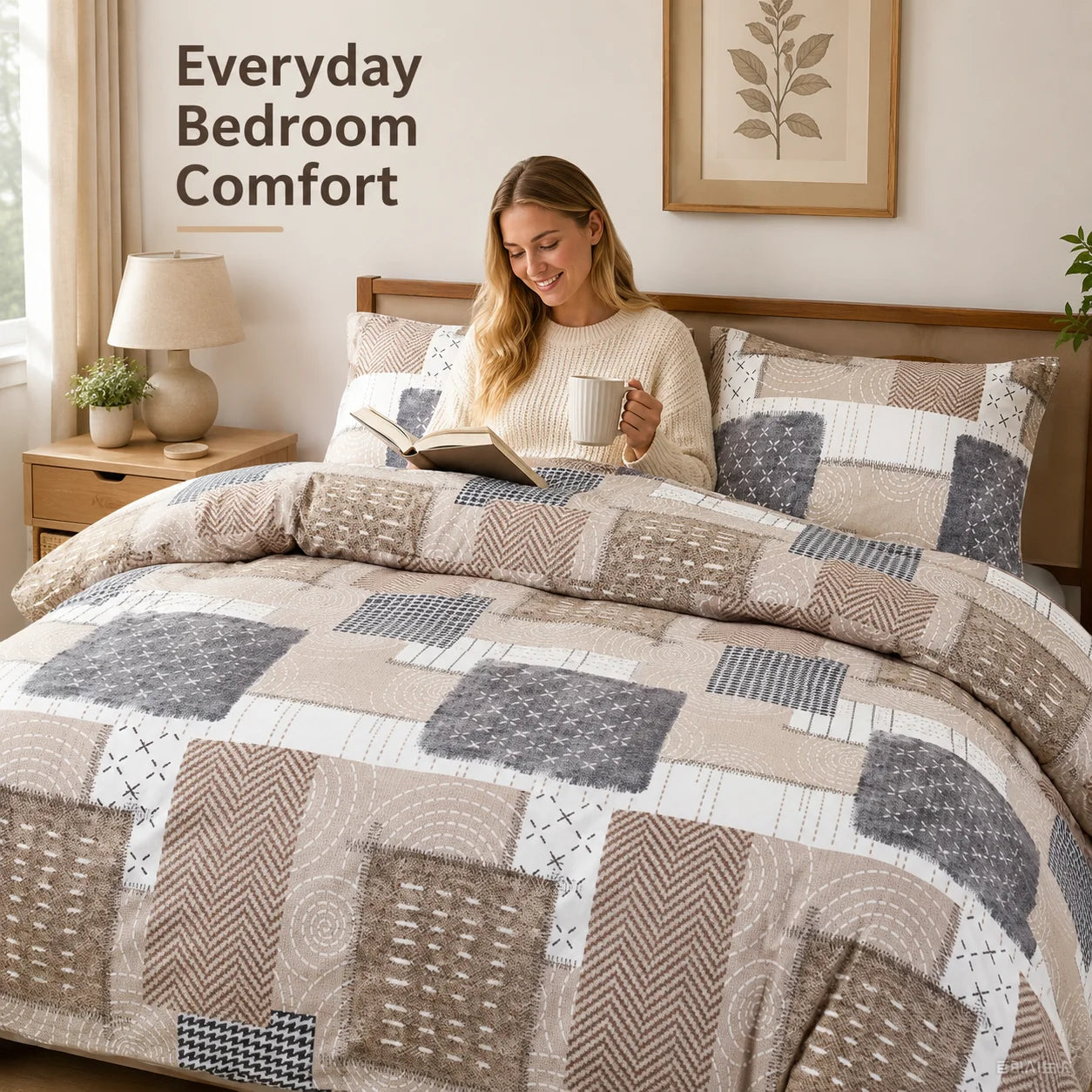 Boho Patchwork Duvet Cover Set | Soft Farmhouse Geometric Bedding