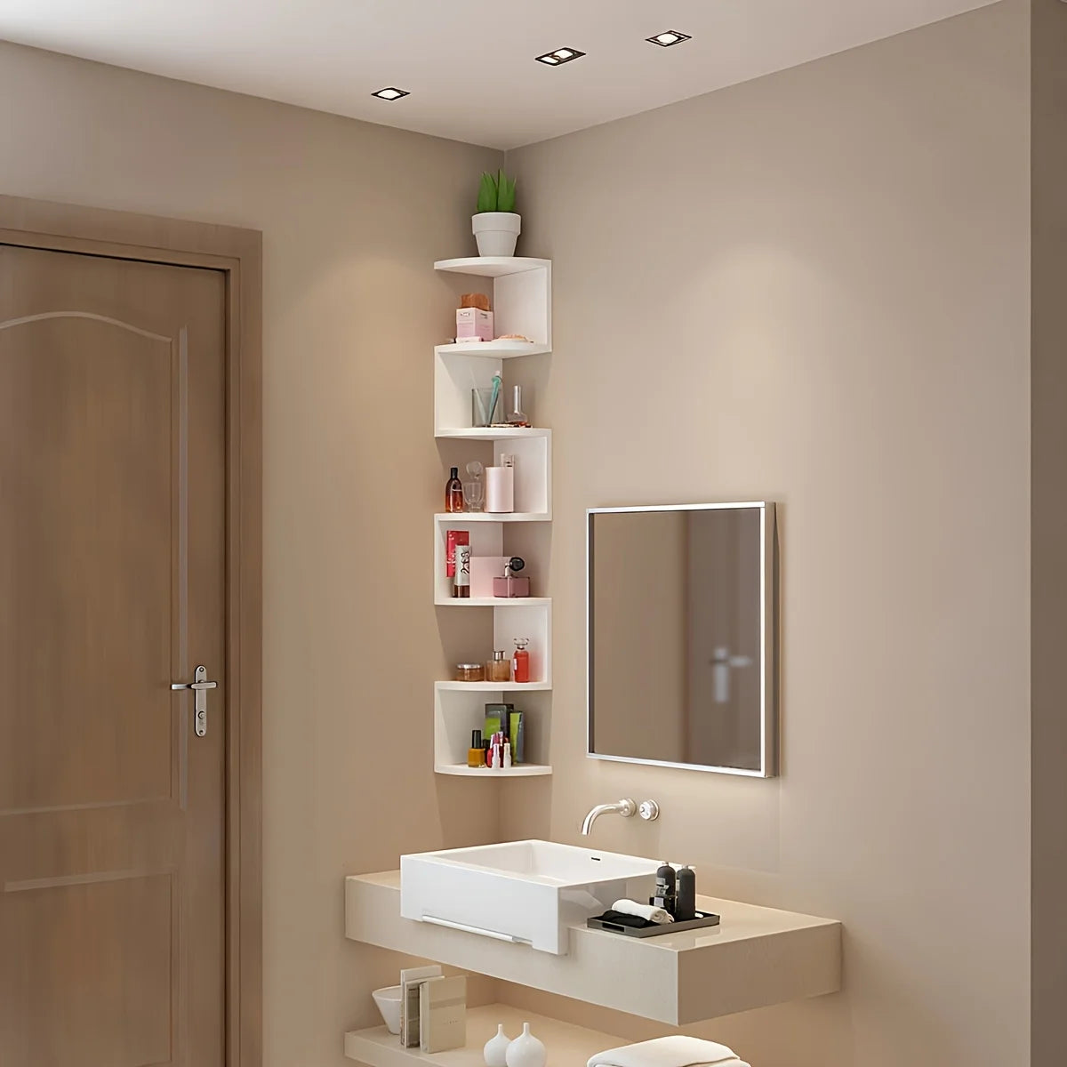 7-Tier Rustic Corner Wall Shelf | Floating Triangular Wall Storage Rack