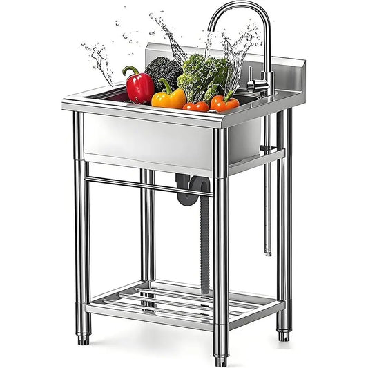 Freestanding Stainless Steel Utility Sink with Faucet