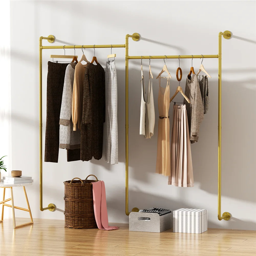 Industrial Pipe Wall-Mounted Clothing Rack