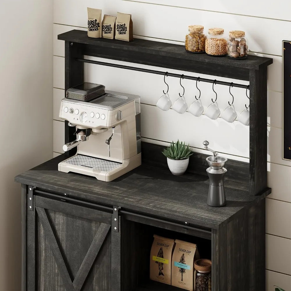 Farmhouse Coffee Bar Cabinet with Hutch