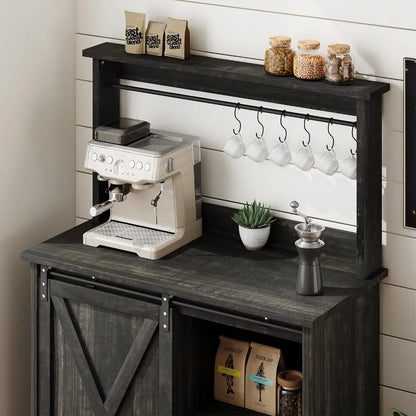 Farmhouse Coffee Bar Cabinet with Hutch