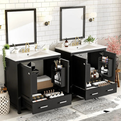 Solid Wood Dual Basin Bathroom Vanity