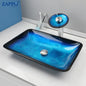 Tempered Glass Vessel Sink with Waterfall Black Faucet