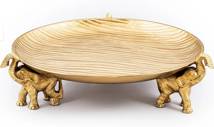 Elegant Decorative Tray with Symbolic Elephant Stands