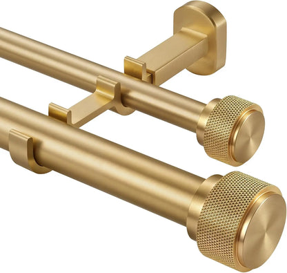 Premium Double Curtain Rod Set | Heavy-Duty Brushed Gold Drapery Rod