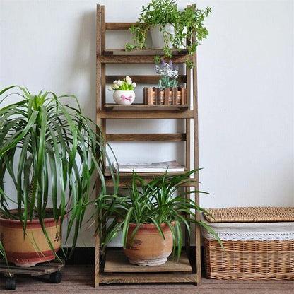 Folding 4-Tier Wooden Ladder Display Shelf