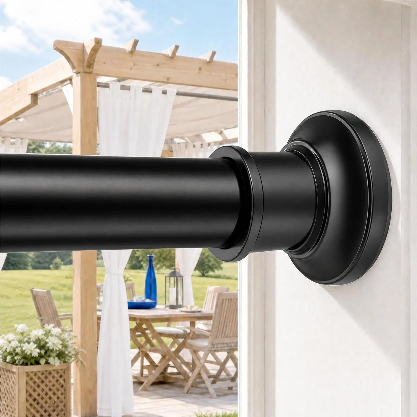 Heavy-Duty Black Tension Curtain Rod | Adjustable No-Drill Rod 43–131 Inch