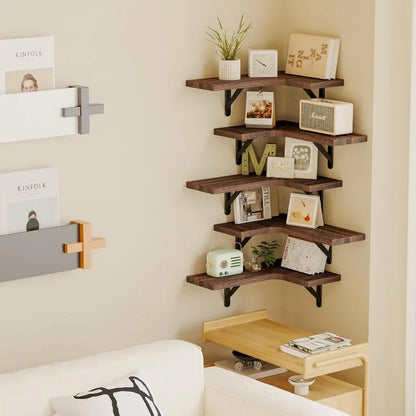 Uniquely Designed Rustic Wood Corner Shelves