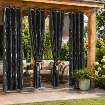 4-Panel Blackout Curtains with Silver Wave Foil Print | Thermal Insulated Drapes