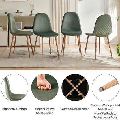 Small Round Oak Dining Table with 4 Velvet Chairs