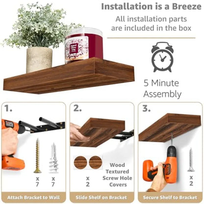 Floating Wall Shelves for Bathroom Kitchen Bedroom Living Room Over Toilet Storage Walnut 4 Pack