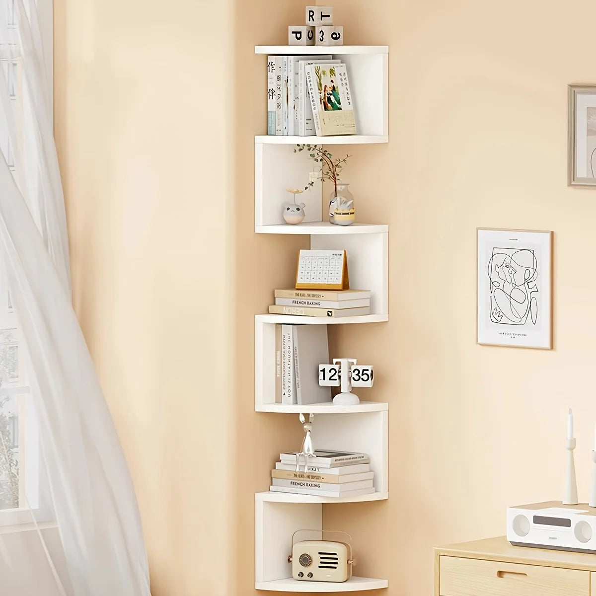 7-Tier Rustic Corner Wall Shelf | Floating Triangular Wall Storage Rack