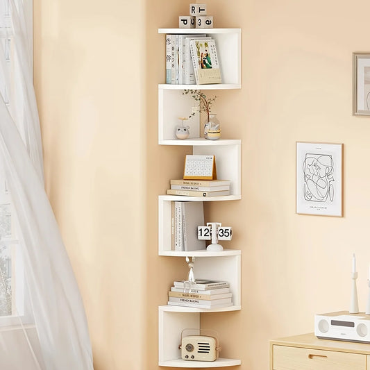7-Tier Rustic Corner Wall Shelf | Floating Triangular Wall Storage Rack