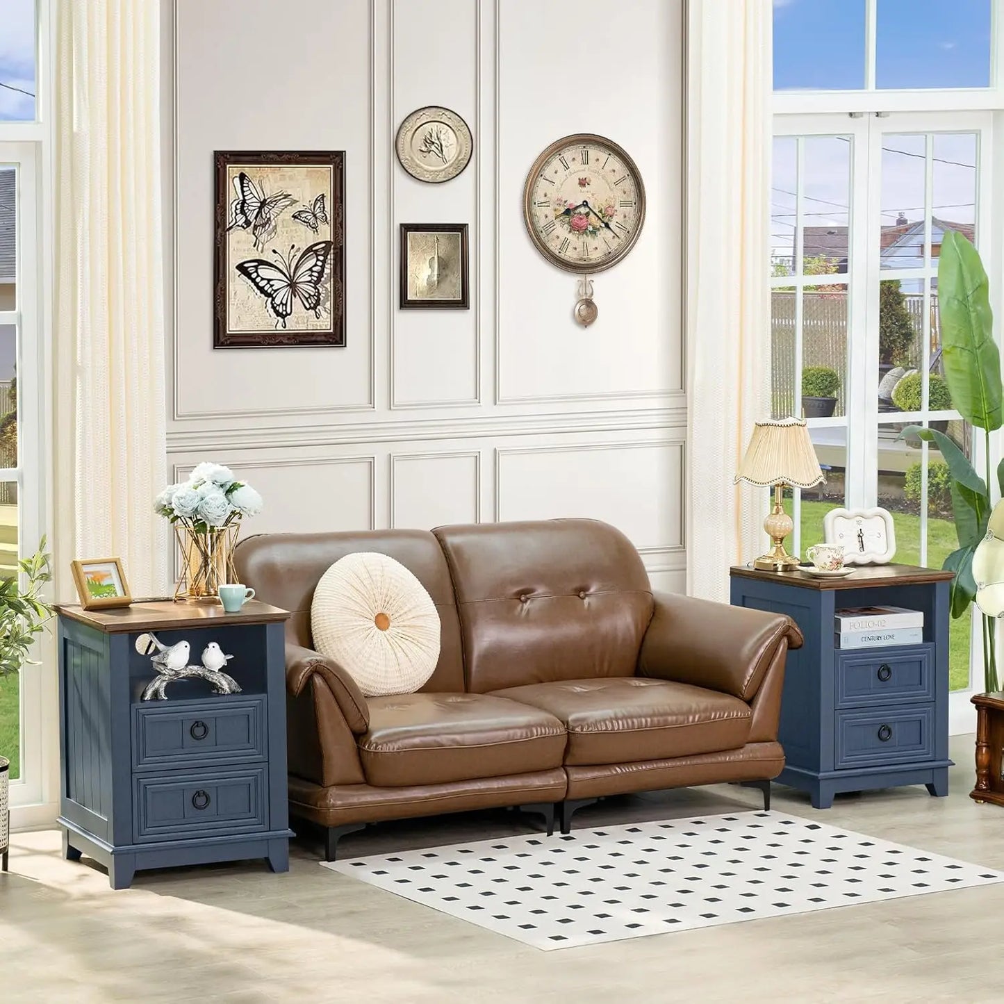 Farmhouse Style Night Stands, Set of 2, with Charging Stations