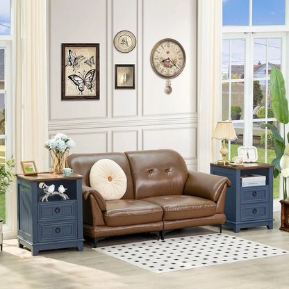 Farmhouse Style Night Stands, Set of 2, with Charging Stations