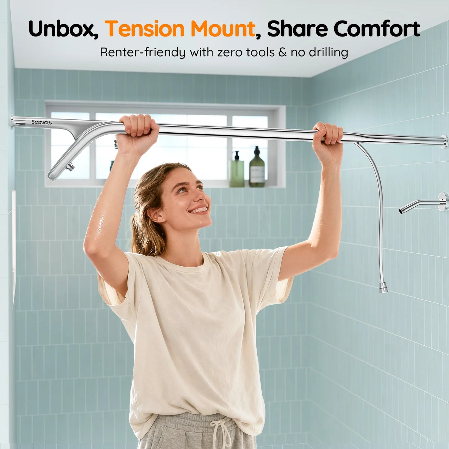 Dual Shower Head System for Couples | Adjustable Tandem Stainless Steel Shower Rod