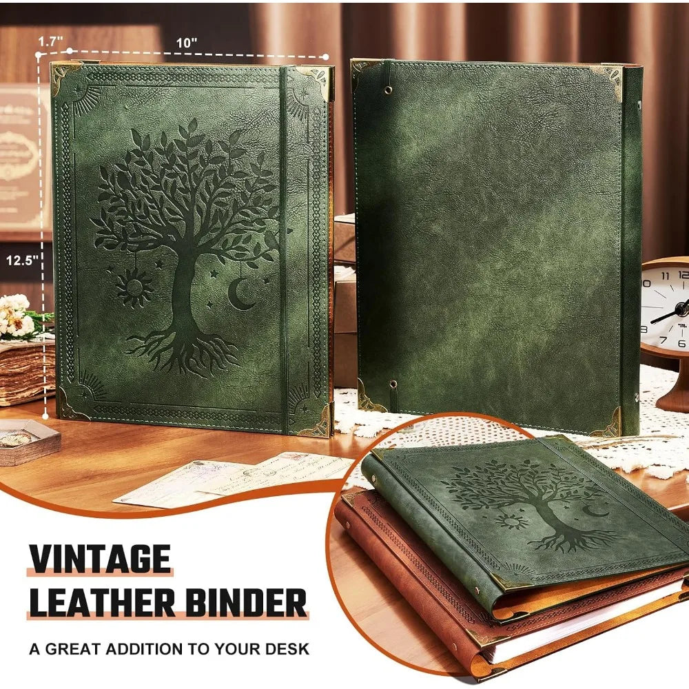 Vintage 3-Ring Leather Binder | Green Tree Design Document Organizer
