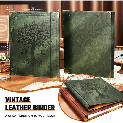 Vintage 3-Ring Leather Binder | Green Tree Design Document Organizer