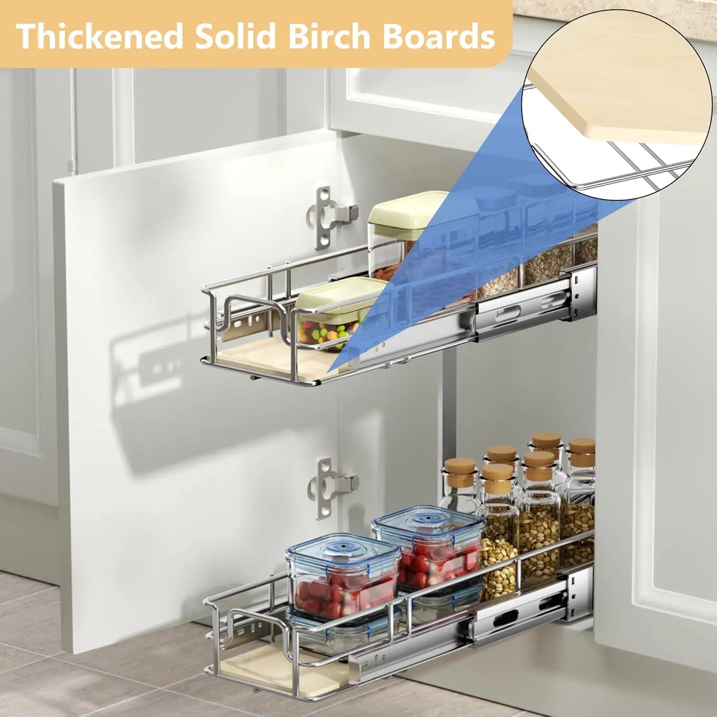2-Tier Slide-Out Cabinet Organizer with Wood Shelves