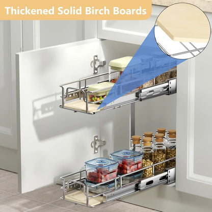 2-Tier Slide-Out Cabinet Organizer with Wood Shelves