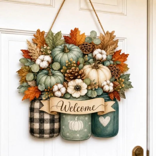 Welcome Fall Wooden Door Hanger | Rustic Fall Porch Decor