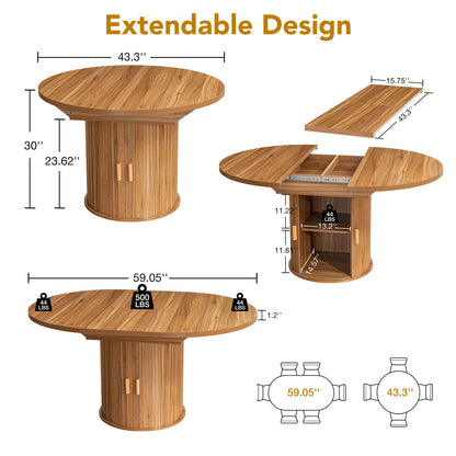 Extendable Round Dining Room Table with Storage