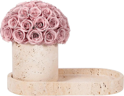 Elegantly Preserved Roses with Travertine Stone Vase and Tray