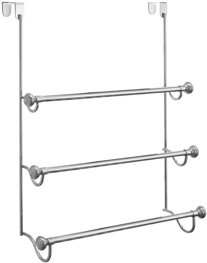 Over-the-Door Towel Rack | 3-Bar Bathroom Organizer in Brushed Nickel