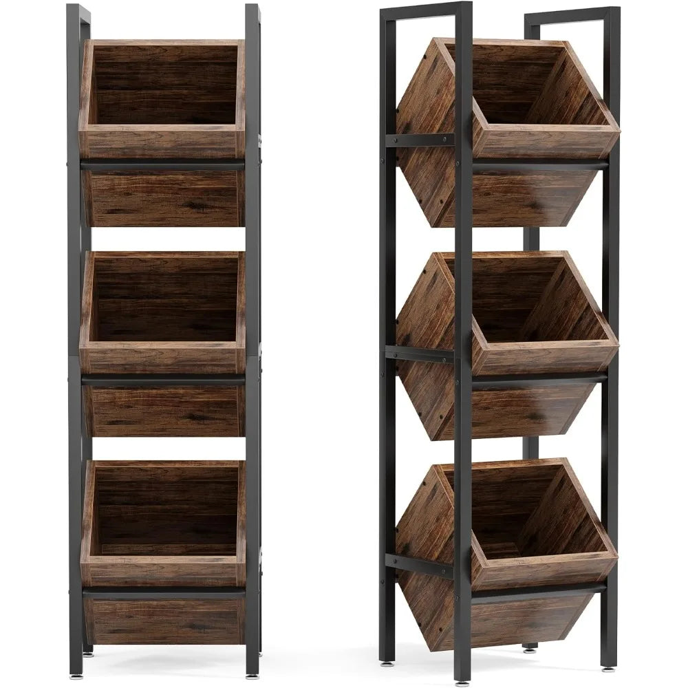 Rustic 3-Tier Wooden Basket Stand